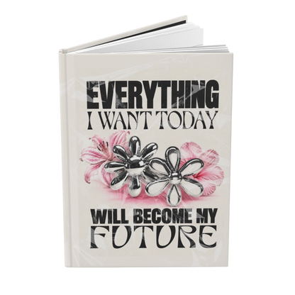 Future Is Forever journal featuring chrome floral graphics, pink accents, and inspirational text on a white cover.