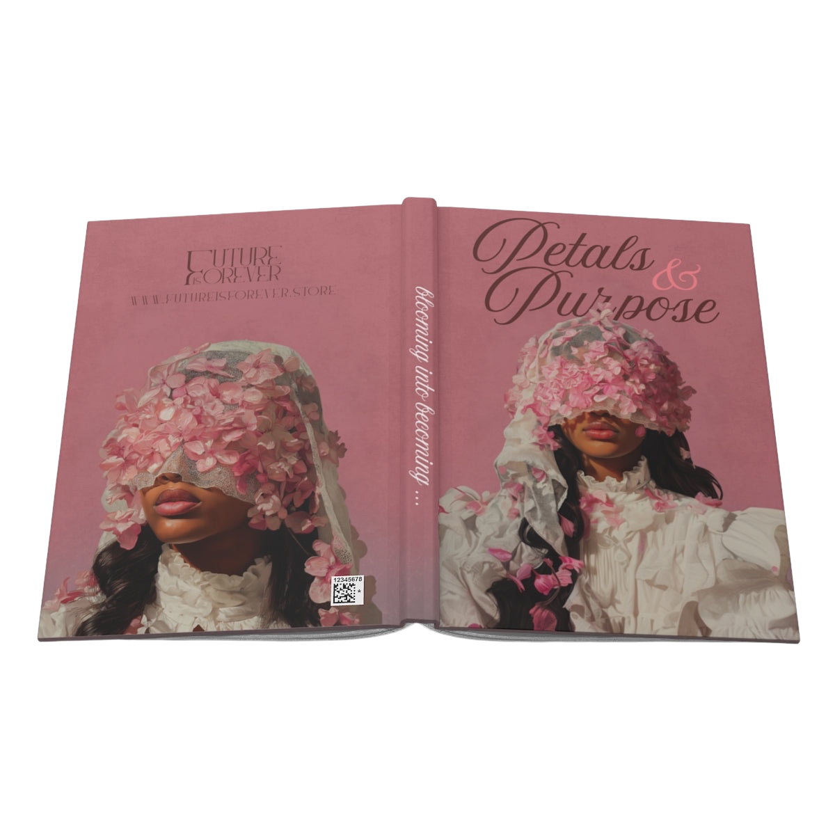 Future Is Forever Petals & Purpose journal with a romantic pink floral cover featuring a woman in a petal veil.
