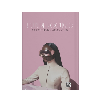 Future Is Forever Future Focused Journal in matte mauve with a futuristic woman wearing reflective visor sunglasses