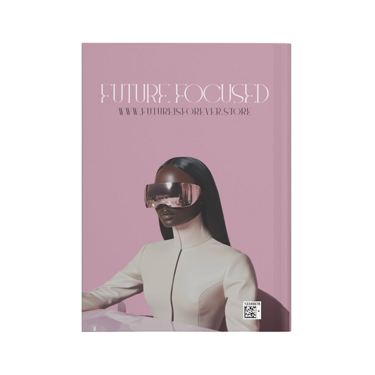Future Is Forever Future Focused Journal in matte mauve with a futuristic woman wearing reflective visor sunglasses