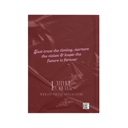 Future Is Forever Nurture the Vision journal back cover in deep red with Y2K inspired typography and branding.