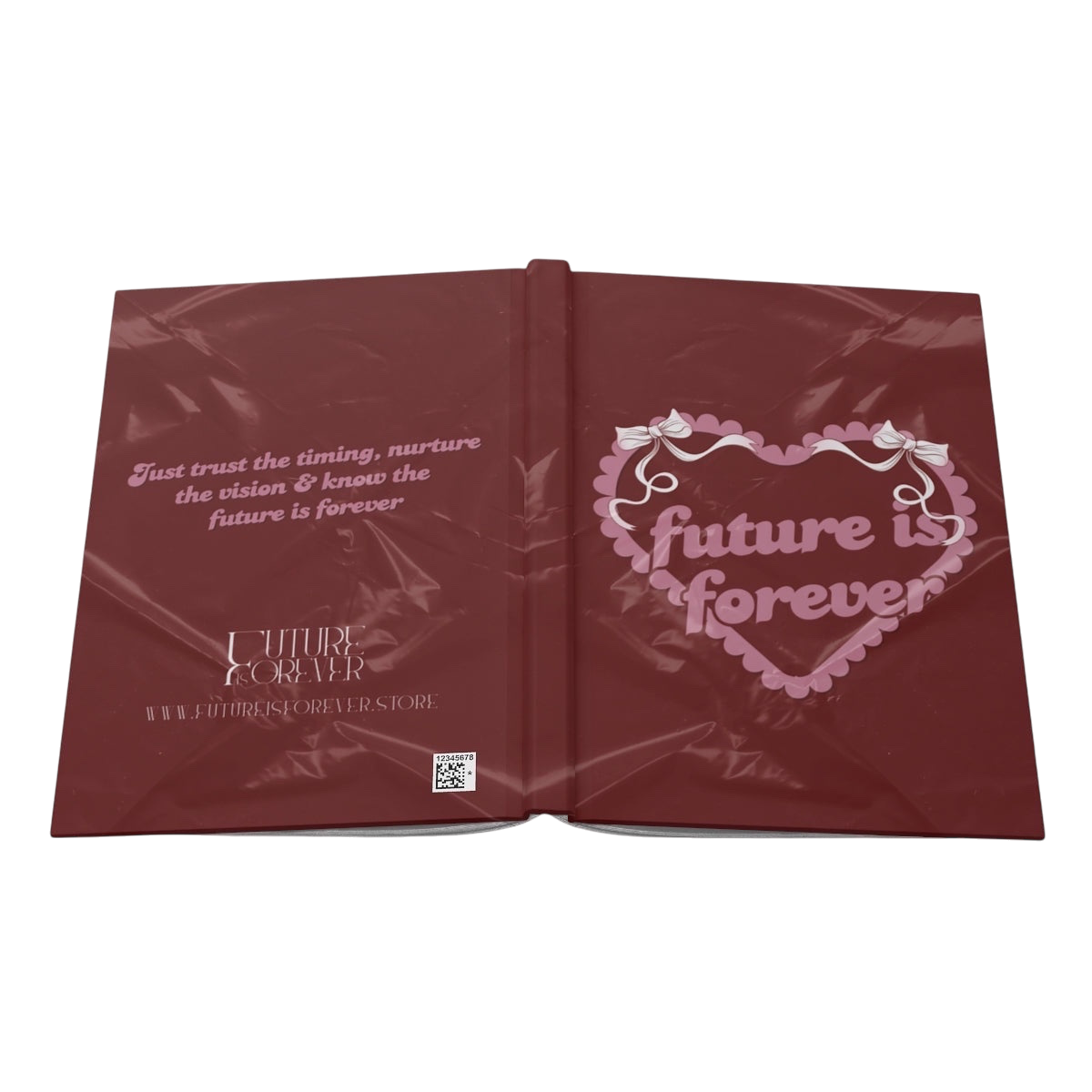 Future Is Forever Nurture the Vision journal with a deep red cover, heart graphic, and Y2K inspired typography.