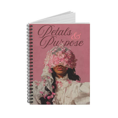 Future Is Forever Petals & Purpose spiral journal featuring a romantic floral woman illustration on a pink cover.