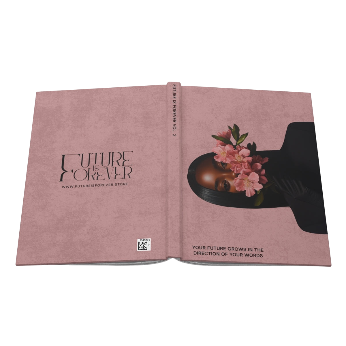 Future Is Forever soft pink journal featuring floral illustration and inspirational quote on the back cover