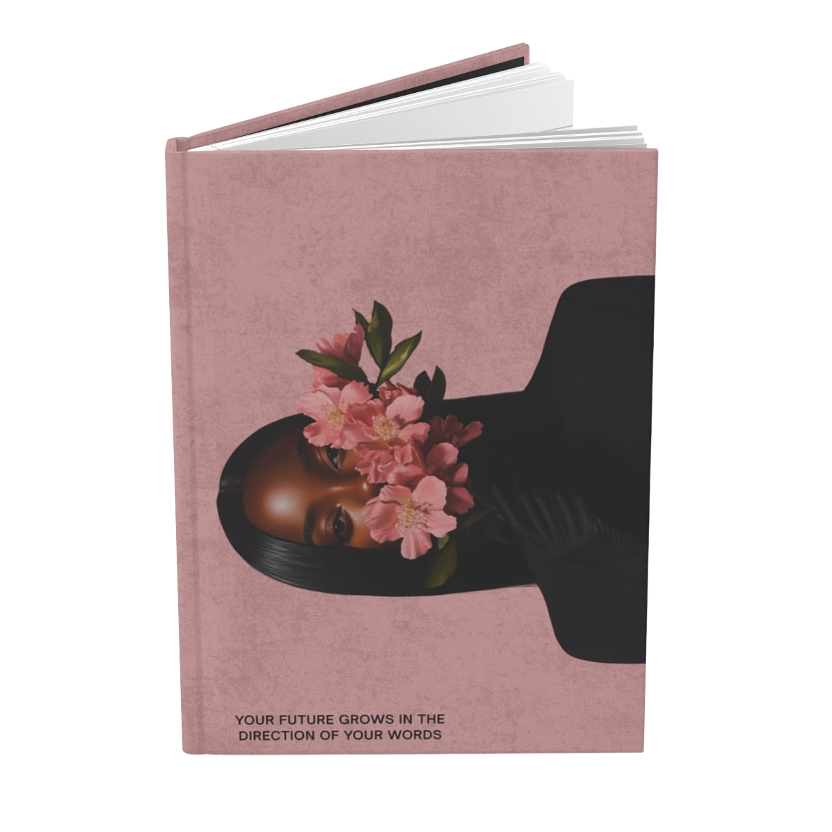 Future Is Forever The Words I Become journal in soft pink with floral illustration and inspirational quote