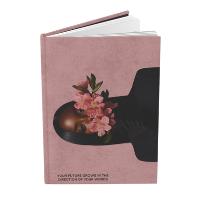 Future Is Forever The Words I Become journal in soft pink with floral illustration and inspirational quote